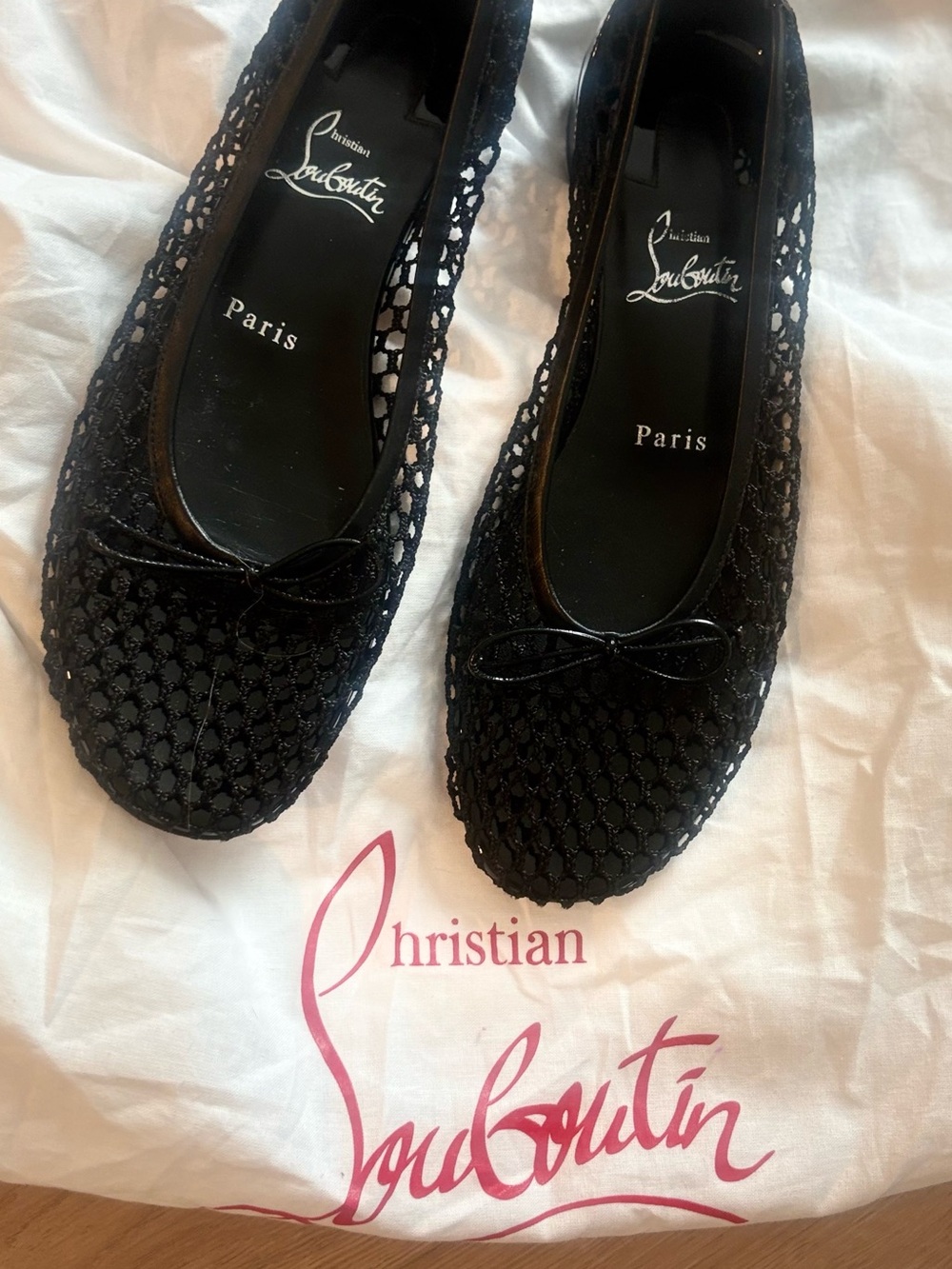 Christian Louboutin Black Crochet Bow Ballet Flats worn once